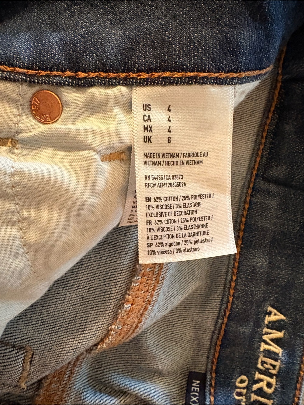 American Eagle Blue Denim Mini Skirt w/ Frayed Hem + Zipper Details - Picture 6 of 7